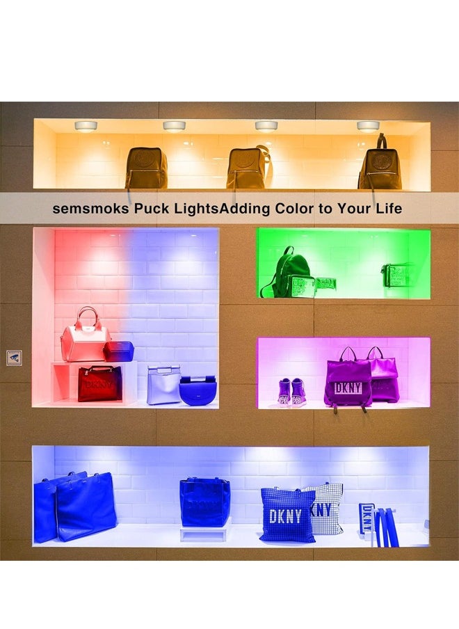 6 Packs Puck Light with 2 Remote Control, Cabinet Lights Battery Operated, 16 Color RGB LED Led Under Cabinet Lighting with Battery Powered