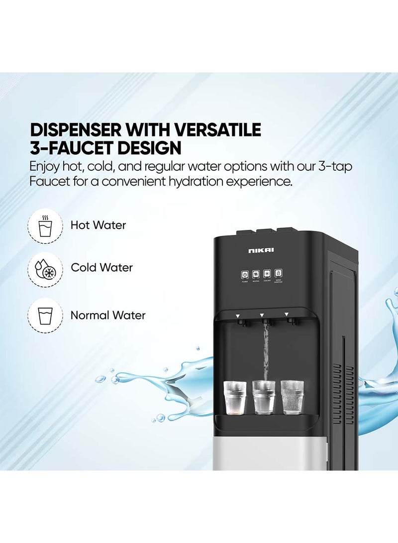 NIKAI 3-Tap/Faucet Bottom Loading Water Dispenser Instant Hot/Cold/Room Temperature Water Dispenser Child Safety Lock, Stainless Steel Reservoir, Ideal For Home And Office NWD4000BS Black/Grey - Image 3