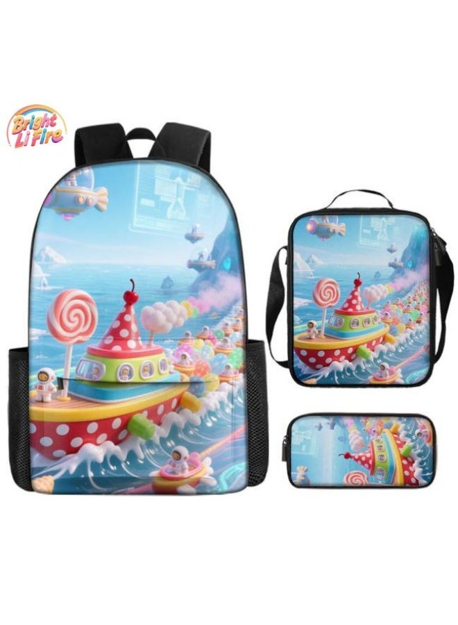 واضح من النار حقائب الظهر + حقائب اليد + حقائب القرطاسية | موسم العودة إلى المدرسة / هدايا المهرجان | حقيبة كرتونية من ثلاث قطع، سهلة التعامل مع مناسبات مختلفة (متوفرة للطلاب والأطفال ونزهايات الأصدقاء وتسلق الجبال والمدرسة وما إلى ذلك) - 116 - Image 1