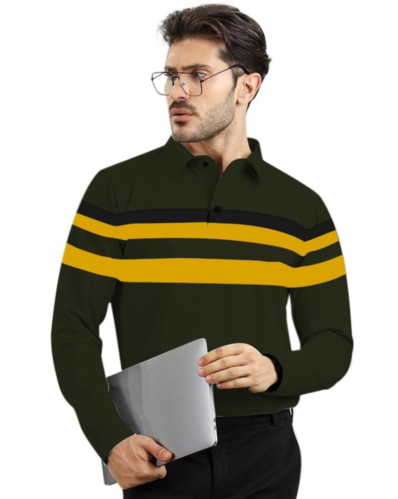 AUSK Men Polo T-Shirt || Full Sleeves Polo T Shirts for Men || Mens T-Shirts Olive - Image 1