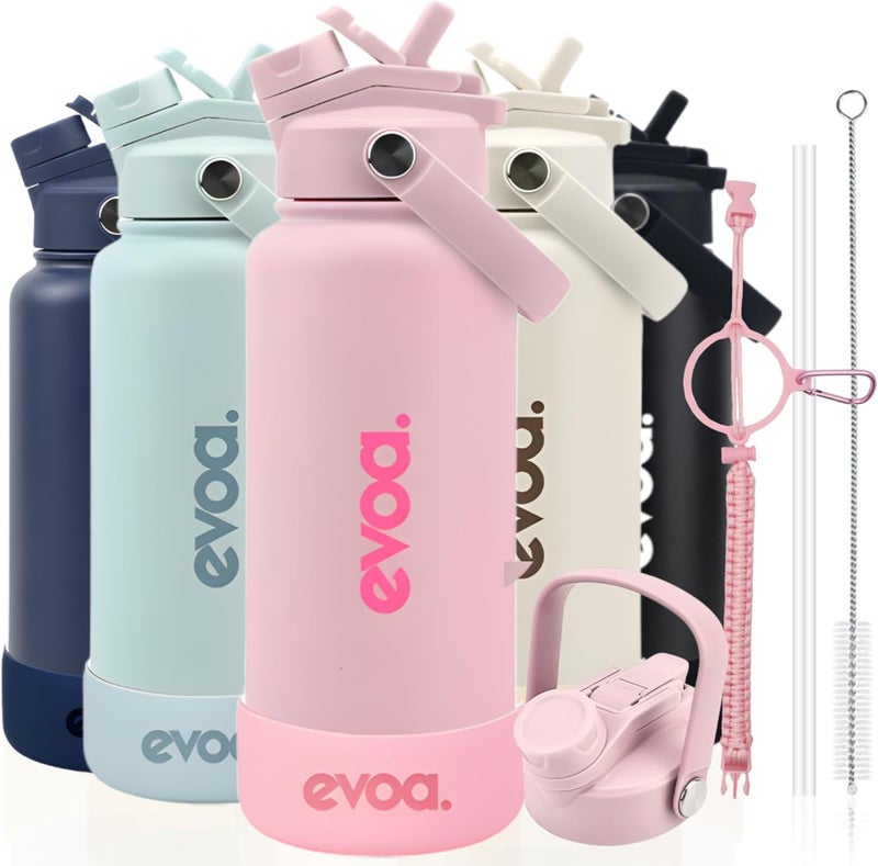 Oceanic evoa. 1000ml Premium Insulated Double Wall Stainless Steel Water Bottle, 2-in-1 Lid with Straw & Spout, Leak-Proof, Keeps Drinks Cold or Hot, 32oz Water Bottle for Gym, Outdoor (Blush Pink) - Image 1