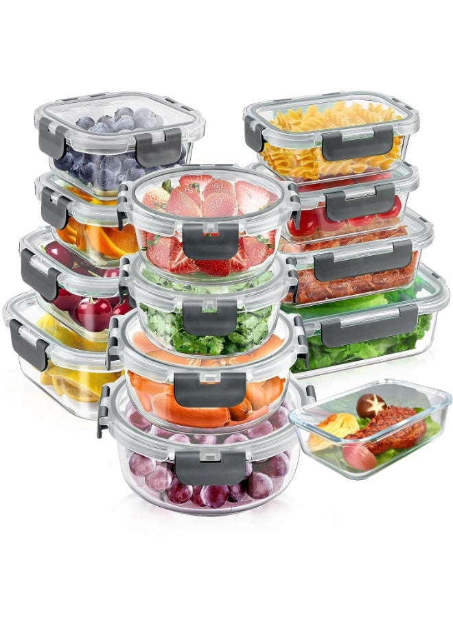 TYCOM Glass Meal Prep Containers 12 pcs Mixed Glass Food Storage Containers with Lids Glass Lunch Box Portion Control Airtight Glass Bento Box Lunch Containers 12 Pieces Grey.  - Image 1