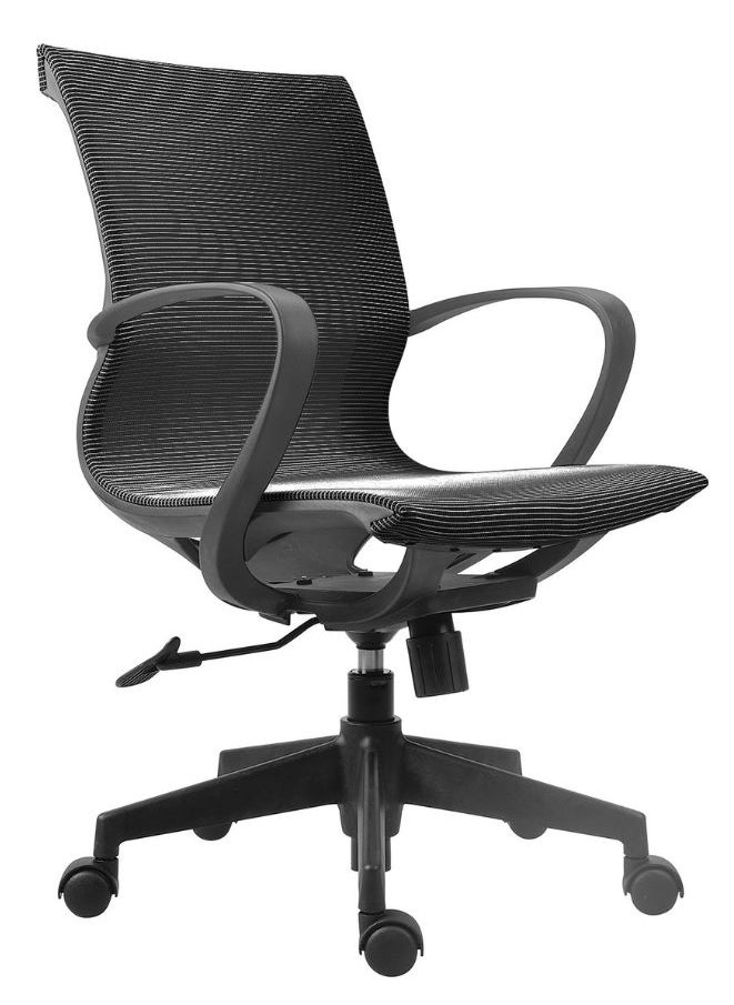 Generic - Black Frame Middle Back Ergonomic Office Chair for Executives and Managers, Height Adjustable with Tilt, High-Quality Mesh Back, Fiberglass PP Base, Nylon Casters - Image 1