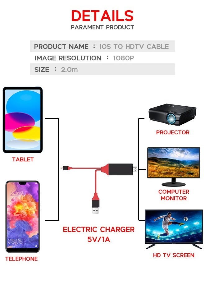 ماركة غير محددة - كابل صوت HDMI فائق السرعة، كابل AV Lightning 24 HD، يدعم نقل الفيديو عالي الدقة لتشغيل واضح وسلس - Image 1