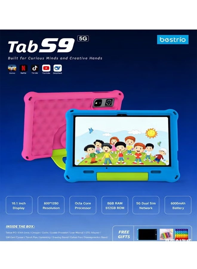 BESTRIO جهاز Tab S9 5G اللوحي للأطفال – شاشة عالية الدقة 10.1 بوصة، ذاكرة وصول عشوائي 8 جيجابايت، ذاكرة تخزين داخلية 512 جيجابايت، بطارية 6000 مللي أمبير، اتصال 5G، شريحتان SIM، نظام Android 13، خاصية الرقابة الأبوية - Image 2
