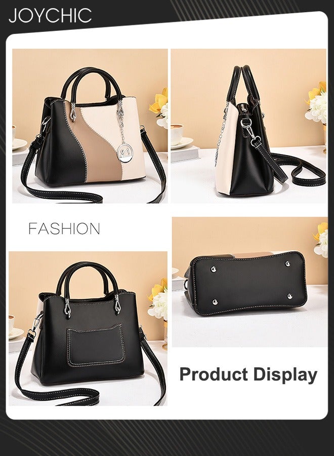 Joychic Women Luxury Contrast Color Large Capacity Tote Bag PU Fabric Waterproof Handbag Multi Pocket Commuting Crossbody Bag for Party Daily Shopping - Image 4