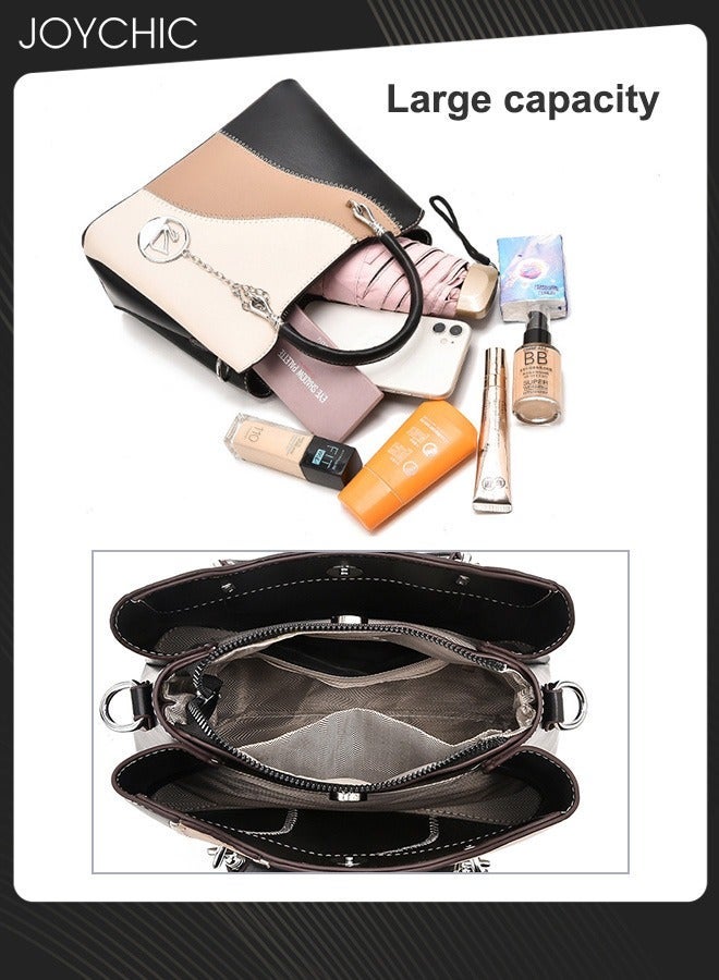 Joychic Women Luxury Contrast Color Large Capacity Tote Bag PU Fabric Waterproof Handbag Multi Pocket Commuting Crossbody Bag for Party Daily Shopping - Image 3
