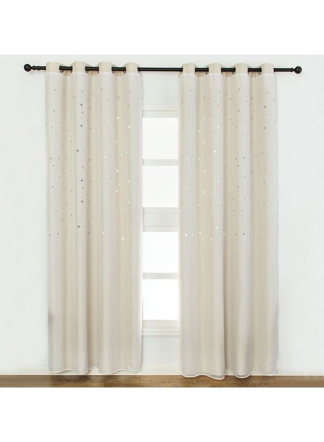NIBEMINENT Pack Of 2 Star Printed Blackout Curtains Beige/Silver 39x98inch - Image 1