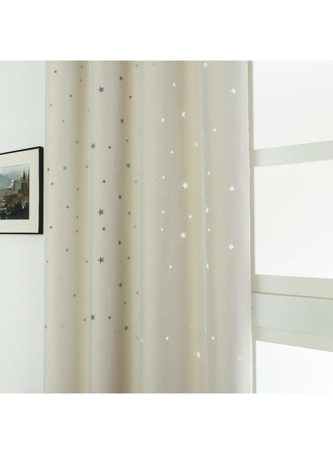 NIBEMINENT Pack Of 2 Star Printed Blackout Curtains Beige/Silver 39x98inch - Image 3