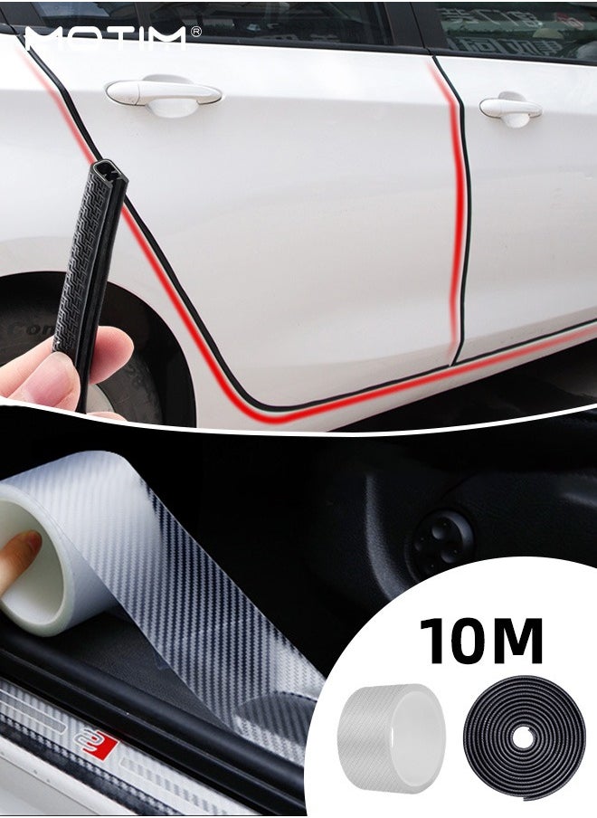 Motim - 2 IN 1, 5M Car Door Edge Guards U Shape Edge Trim Rubber Seal Protector and 10 Meter Clear Carbon Fiber Car Door Edge Guard Protective Film, Car Sill Protectors Strips - Image 1