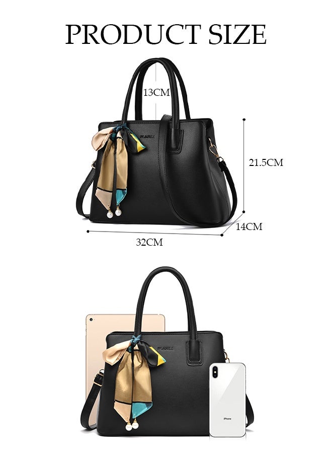 DUNISO Women's Shoulder Bag, Soft Leather Crossbody Bag, Fashionable Handbag With Ribbon And Pearl Pendant, Adjustable Shoulder Strap, Suitable For Commuting, Travel, Shopping, Storage And Organization - Image 2