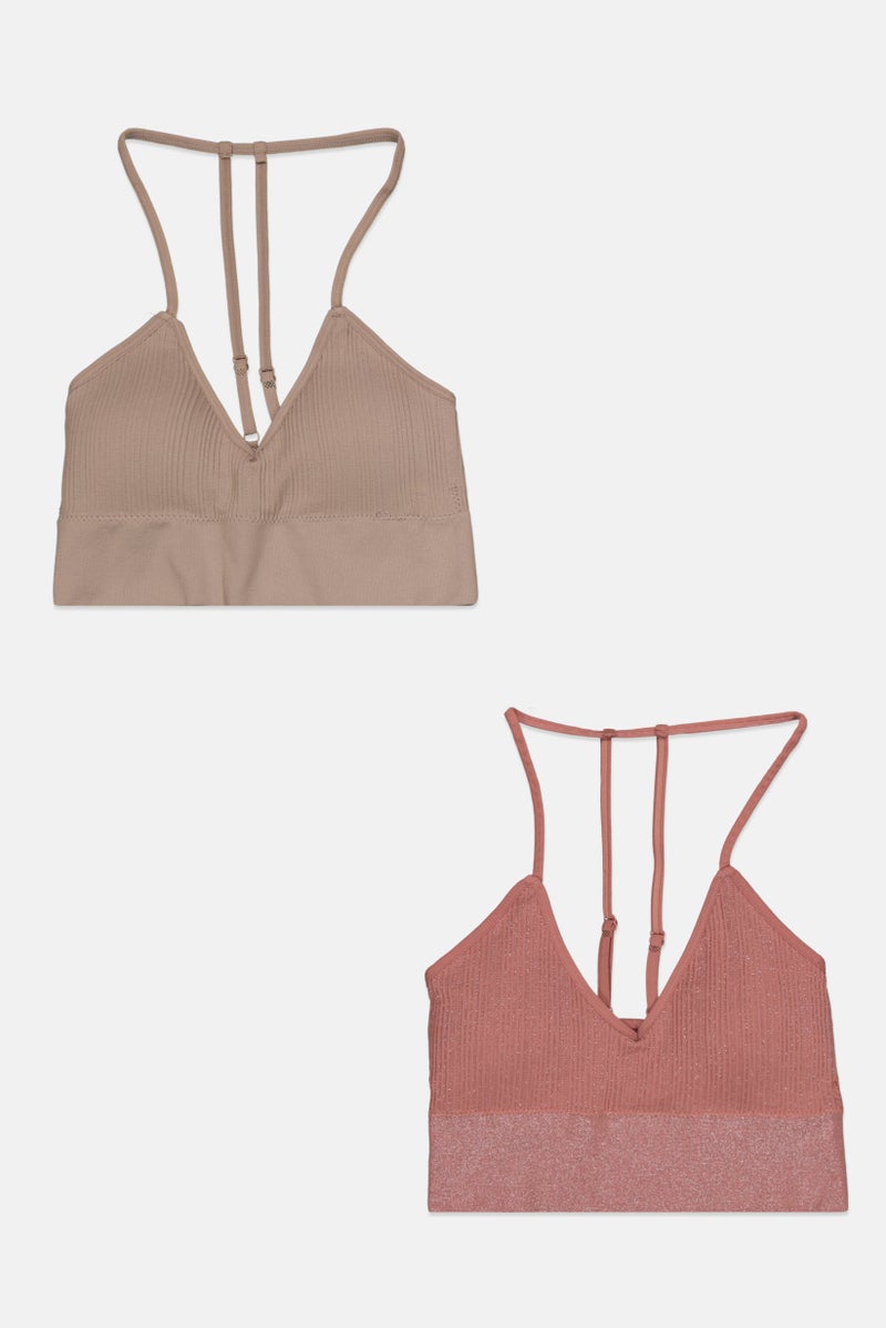 Real Women 2 Pieces Padded Textured Bra, Tan - Image 1