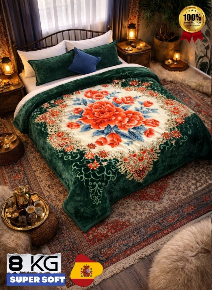 Premium Luxury 8KG Super Soft Green Floral Blanket Size 240 Cm By 220 Cm Double-Layer  – Thick Cozy Plush Bed Blanket with Elegant Rose Pattern Made Of High-Quality Material - Image 2