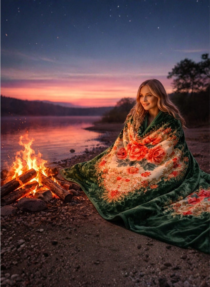 Premium Luxury 8KG Super Soft Green Floral Blanket Size 240 Cm By 220 Cm Double-Layer  – Thick Cozy Plush Bed Blanket with Elegant Rose Pattern Made Of High-Quality Material - Image 5