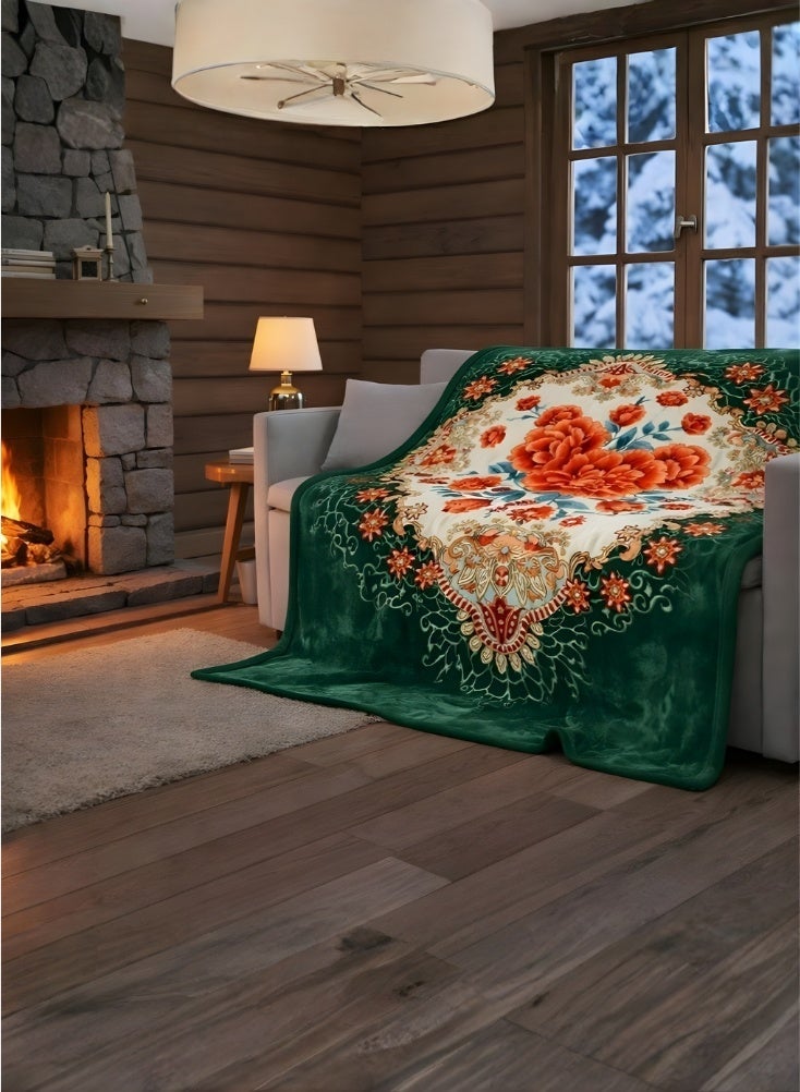 Premium Luxury 8KG Super Soft Green Floral Blanket Size 240 Cm By 220 Cm Double-Layer  – Thick Cozy Plush Bed Blanket with Elegant Rose Pattern Made Of High-Quality Material - Image 4