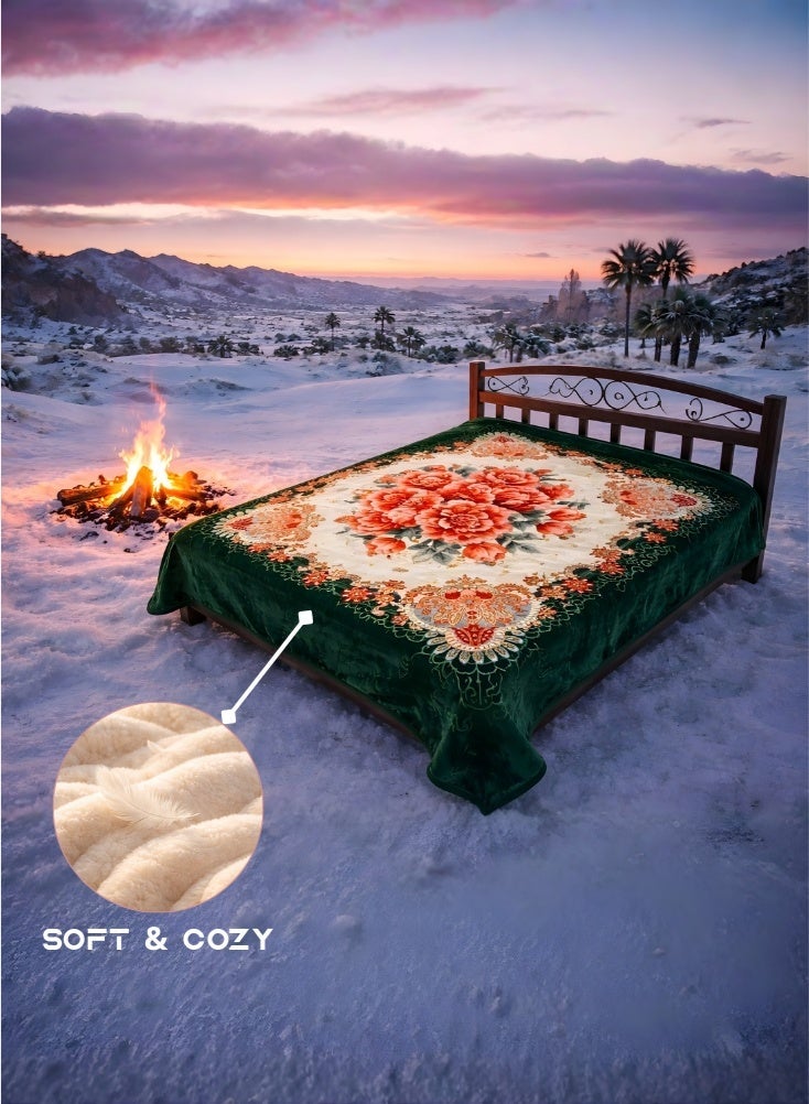 Premium Luxury 8KG Super Soft Green Floral Blanket Size 240 Cm By 220 Cm Double-Layer  – Thick Cozy Plush Bed Blanket with Elegant Rose Pattern Made Of High-Quality Material - Image 3