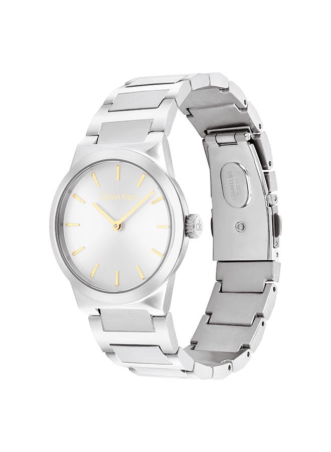 CALVIN KLEIN ساعة كالفن كلاين النسائية الفضية البيضاء ذات القرص الدائري - 25100076 - Image 3