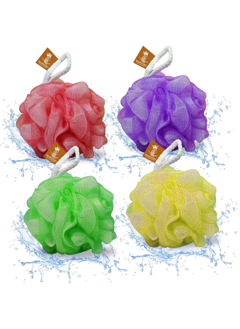 MAJESTIQUE Majestique Bath Shower Loofah Sponge 50g Bath Mesh Pouf Shower Ball Body Scrubber Exfoliating Bath Sponge for Men, Women Unisex - Set of 4 