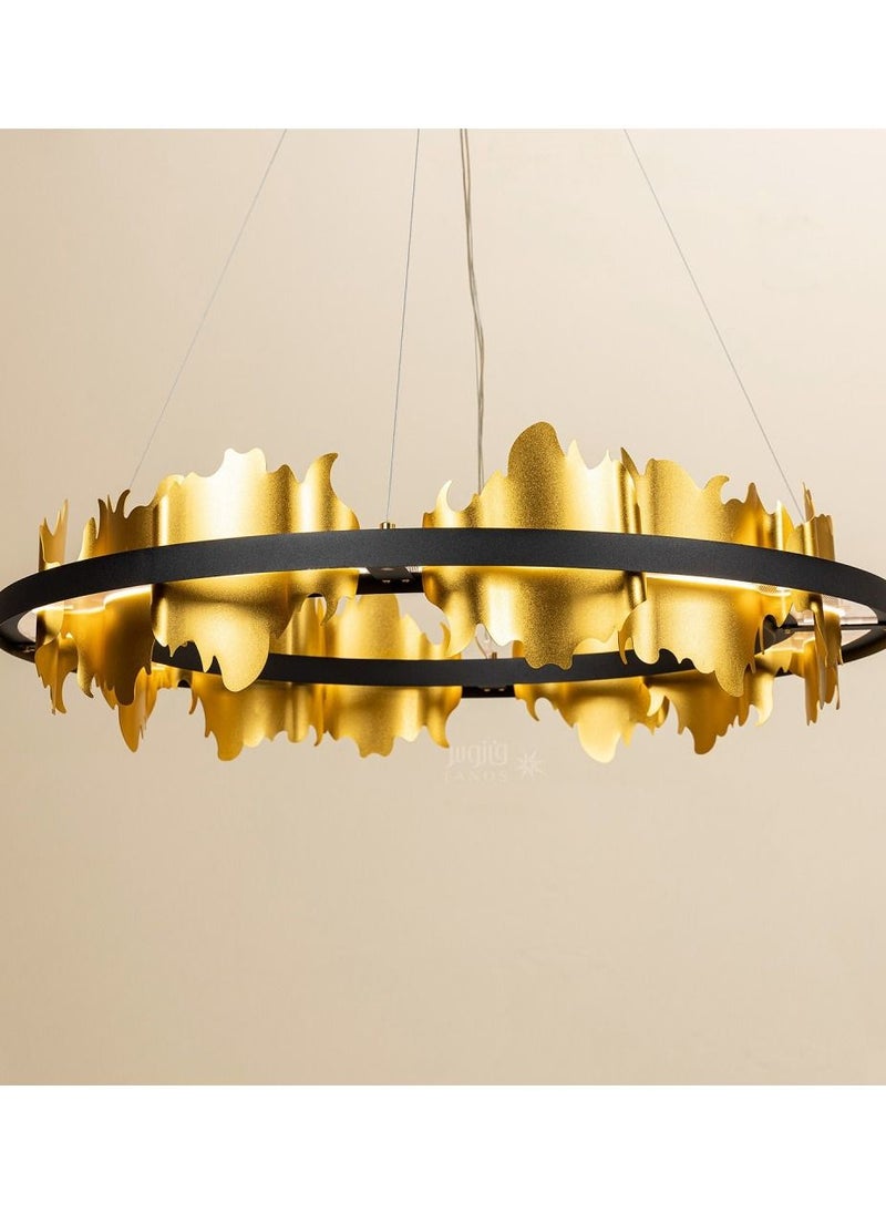UCANDLE Modern golden chandelier from Yokandl, modern ceiling lighting with multiple degrees of illumination, golden metal sheets with a black circular frame, three degrees of lighting, suitable for large cou  - Image 1