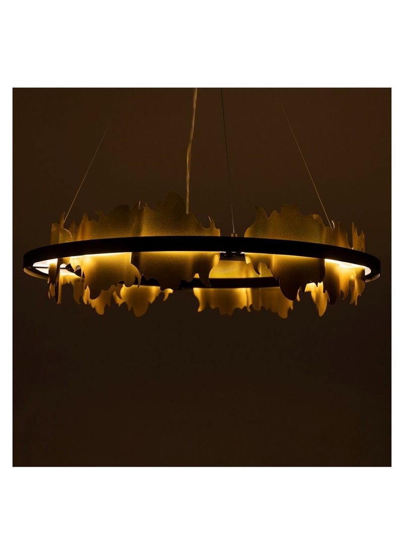 UCANDLE Modern golden chandelier from Yokandl, modern ceiling lighting with multiple degrees of illumination, golden metal sheets with a black circular frame, three degrees of lighting, suitable for large cou  - Image 4