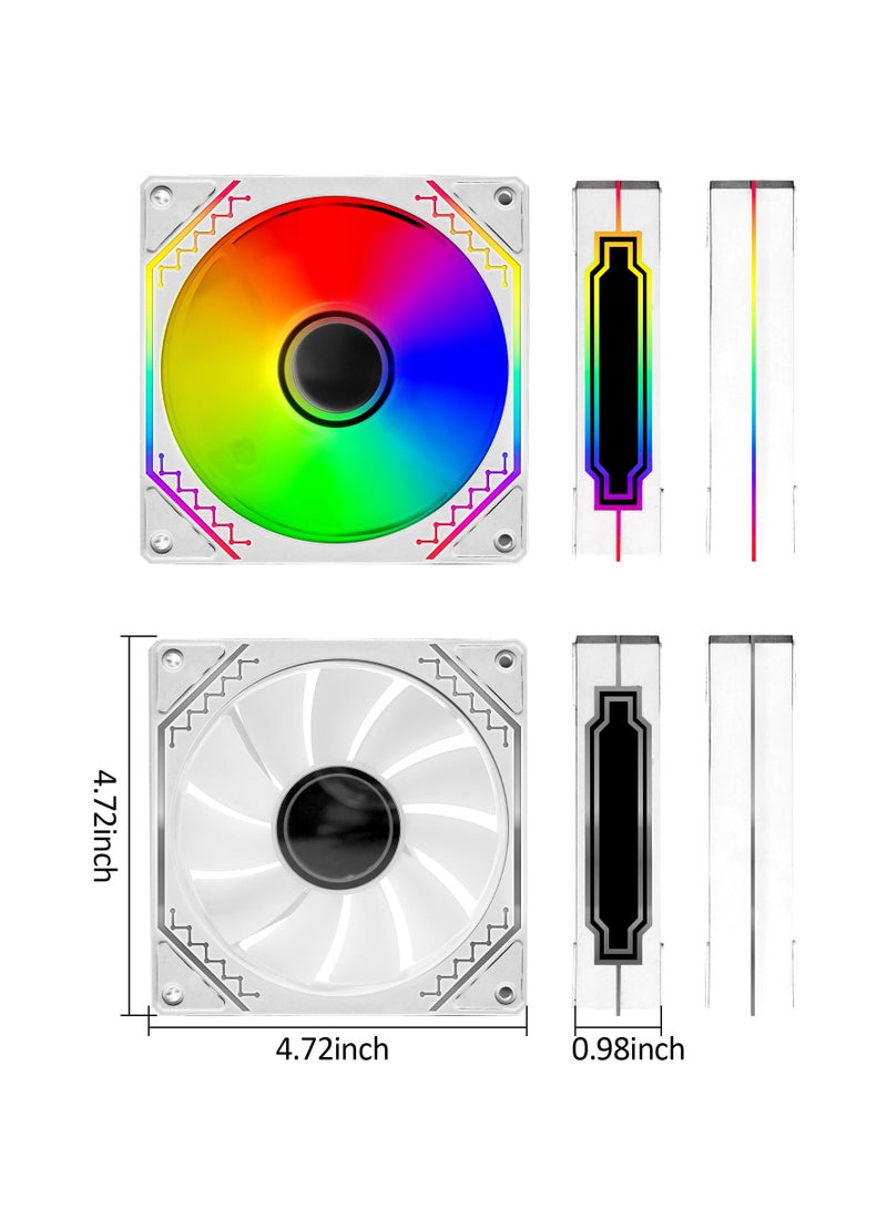 Barakah عبوة 3 مروحة 120 مم بتدفق هواء عكسي 5V 3Pin ARGB قابلة للتوجيه مع مرايا لانهائية، مروحة CPU، مروحة تبريد علبة، مع تحكم 4Pin PWM 800-1600RPM مناسبة لتبريد المياه في الكمبيوتر ومبرد CPU، أبيض - Image 5