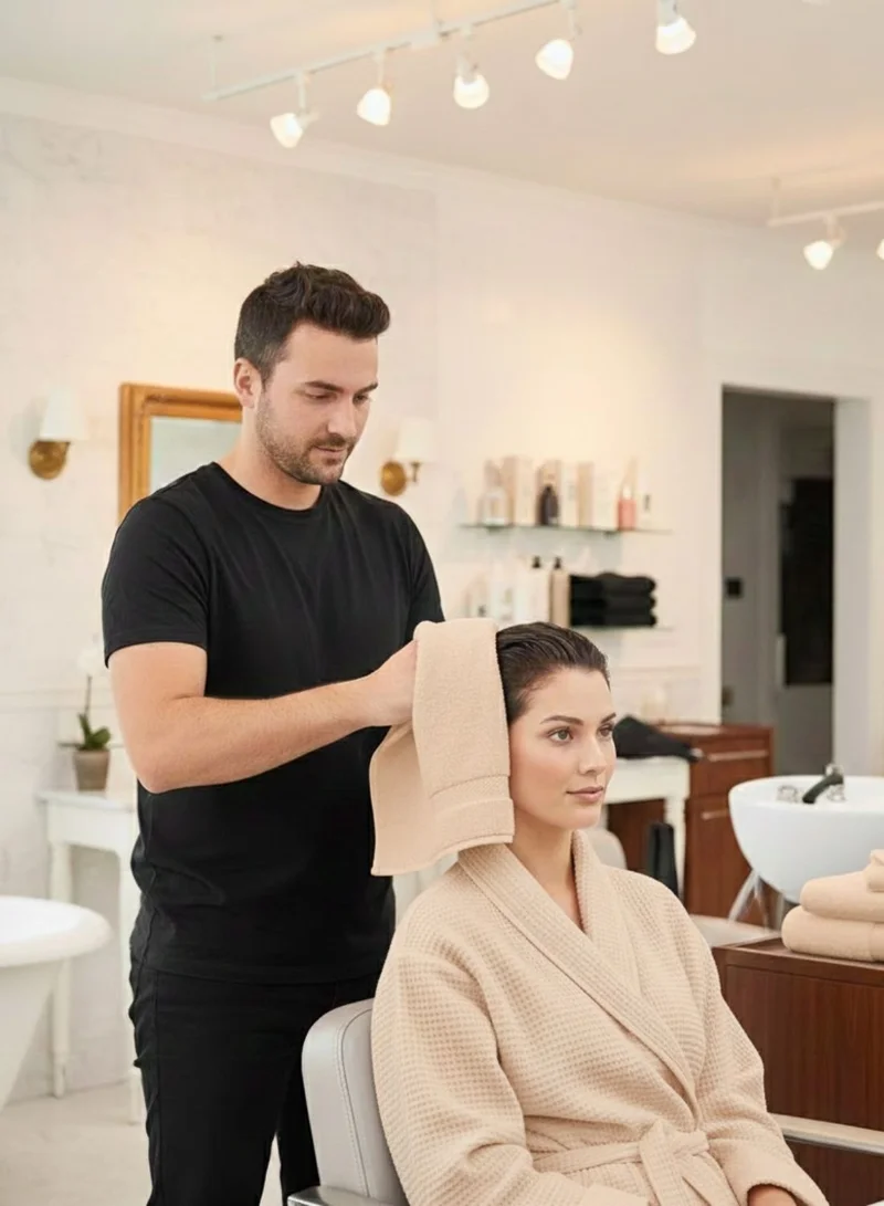 1 تشيس مناشف قطنية فاخرة للفنادق والسبا - بيج - طقم من 6 قطع