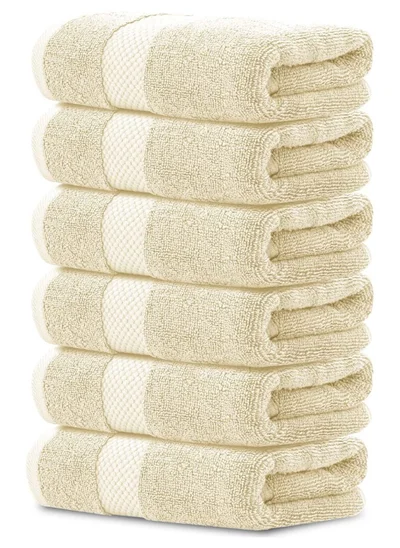 1Chase Luxury Hand Towels Cotton Hotel spa Bathroom Towel 16x30  Set Of 6 Beige