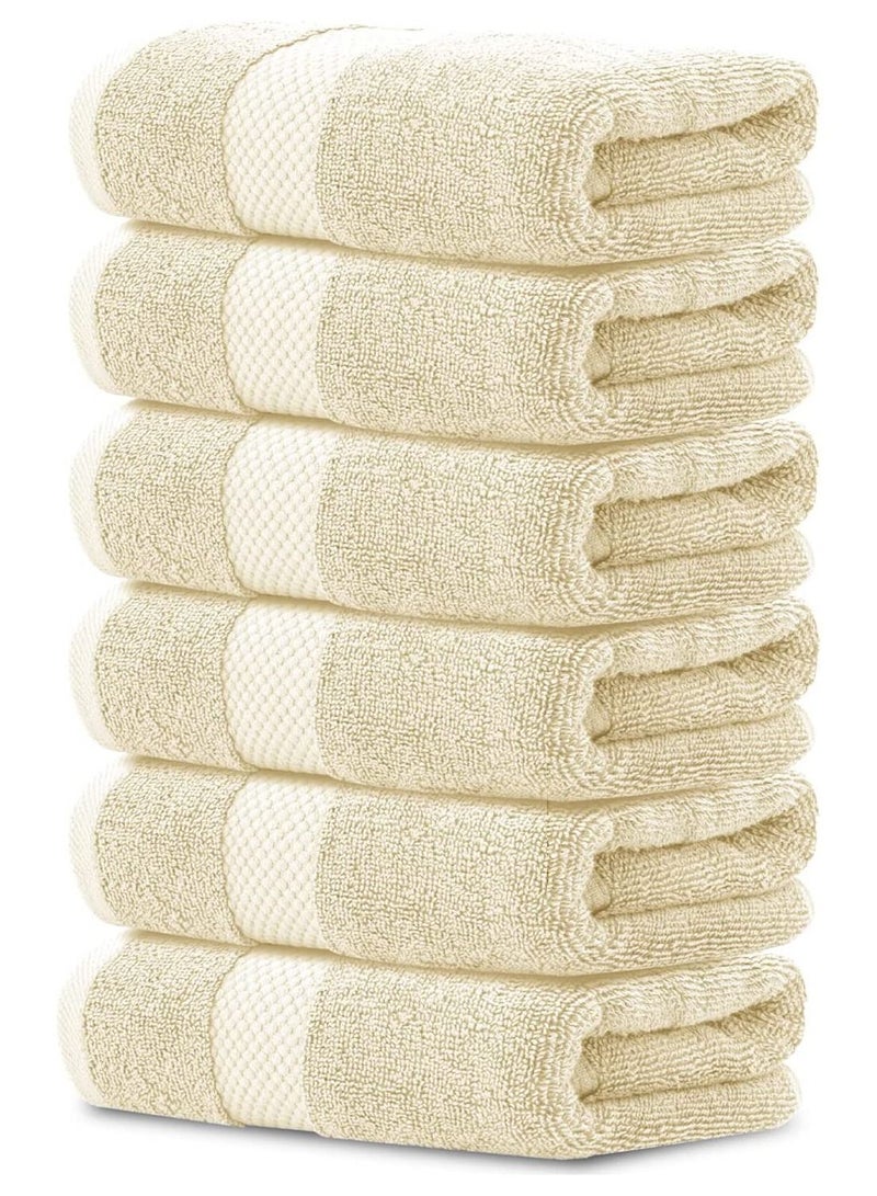 1Chase Luxury Hand Towels Cotton Hotel spa Bathroom Towel 16x30  Set Of 6 Beige  - Image 1