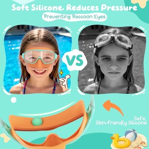 VegoVia Kids Swim Goggles with Nose Cover 2 Pack, Anti-Fog UV Protection Swimming Goggles for Kids Youth 3-15,Adjustable Strap,Wide View - Image 3