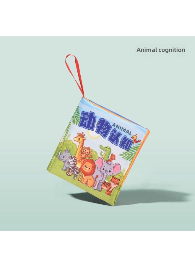Montessori 6-month-old Baby Can't Tear Apart Early Teaching Baby Fun Paper Encyclopedia 4 Pages 8 Small Cloth Book-Color:Animal Cognition  - Image 1