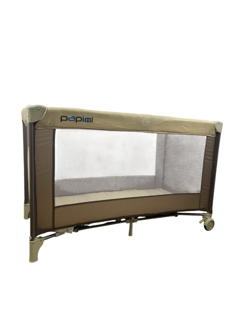 Papimo Portable Baby Bed 120*60*75cm, Multifunctional Foldable Travel Bed, Adjustable Travel Baby Bed for Infants - Beige - Image 1