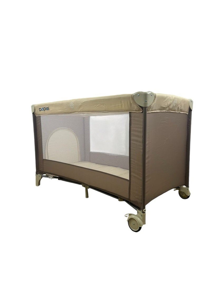 Papimo Portable Baby Bed 120*60*75cm, Multifunctional Foldable Travel Bed, Adjustable Travel Baby Bed for Infants - Beige - Image 2