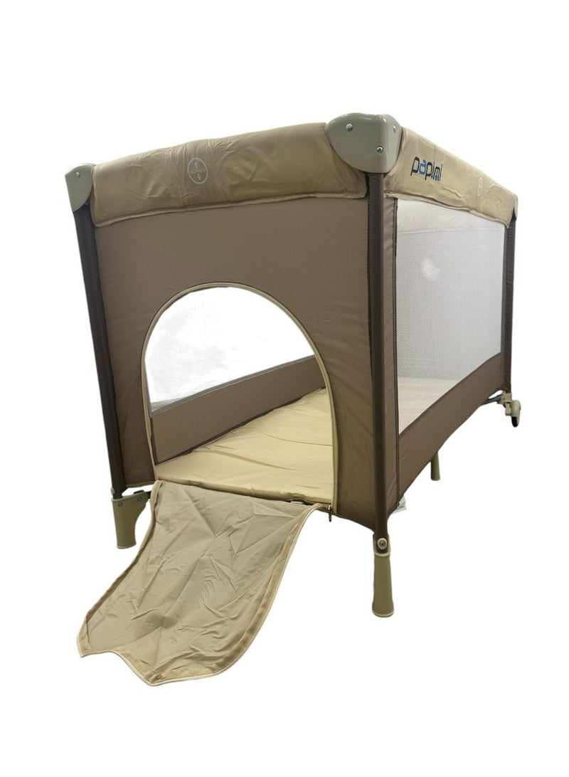 Papimo Portable Baby Bed 120*60*75cm, Multifunctional Foldable Travel Bed, Adjustable Travel Baby Bed for Infants - Beige - Image 4