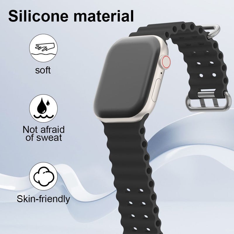 سوار أسود رياضي لحافظة Apple Watch مقاس 45 ملم للسلسلة 9 8 7 حزام ألترا - Image 2