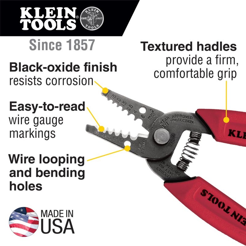 Klein Tools 11049 Wire Stripper / Cutter, Made in USA, Compact, Lightweight, Hardened Steel, Precision Ground, for Stranded Wires - Image 3