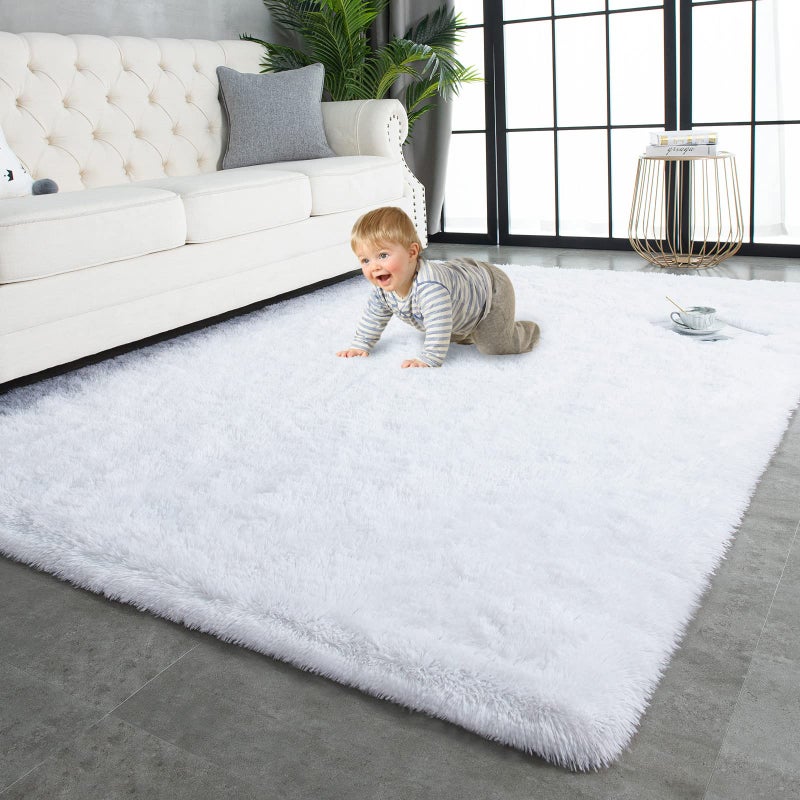 TWINNIS Super Soft Shaggy Rugs Fluffy Carpets 5x8 Feet Indoor Modern Plush Area Rugs for Living Room Bedroom Kids Room Nursery Home Decor Upgrade AntiSkid Rectangular Fuzzy Rug White