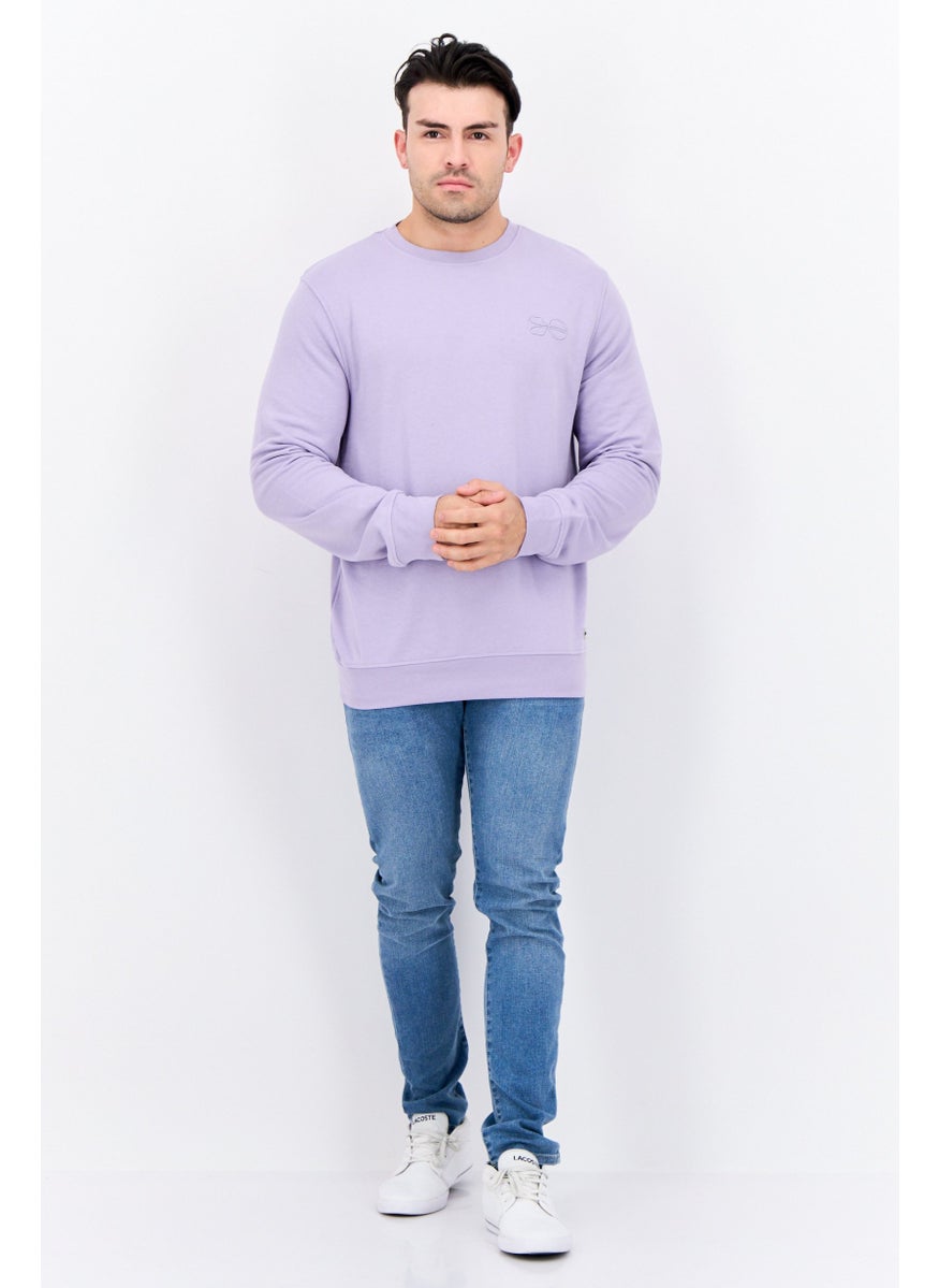 CROSSHATCH Men Crew Neck Brand Logo Long Sleeves Sweatshirt, Lavender  - Image 4