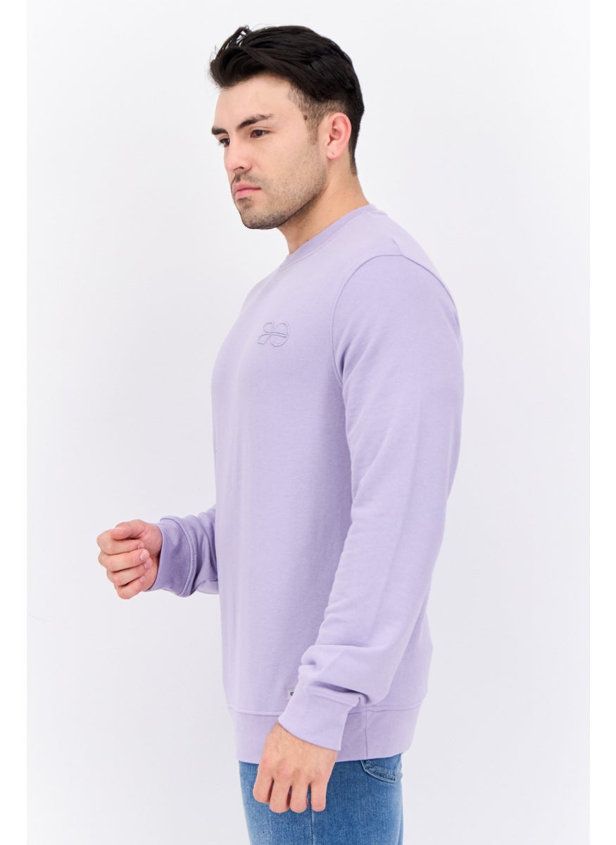 CROSSHATCH Men Crew Neck Brand Logo Long Sleeves Sweatshirt, Lavender  - Image 2