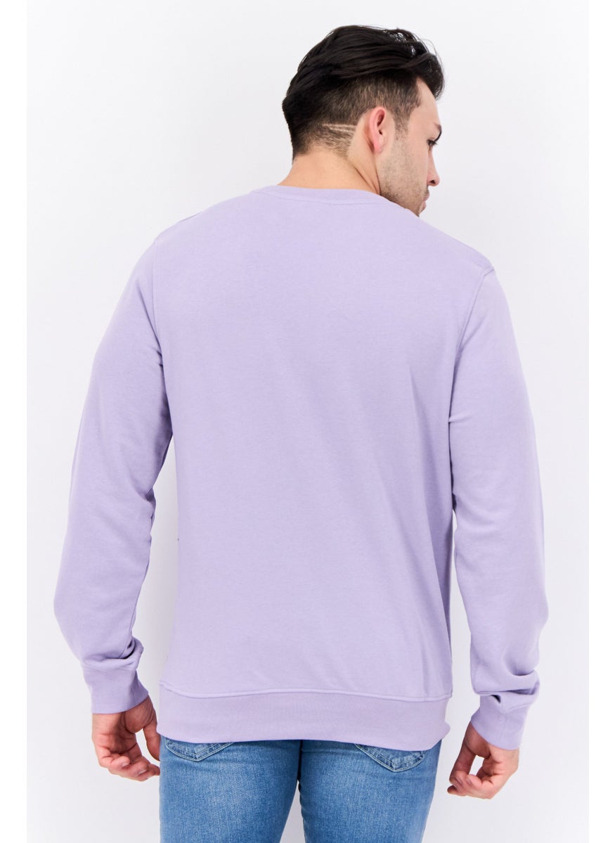 CROSSHATCH Men Crew Neck Brand Logo Long Sleeves Sweatshirt, Lavender  - Image 3