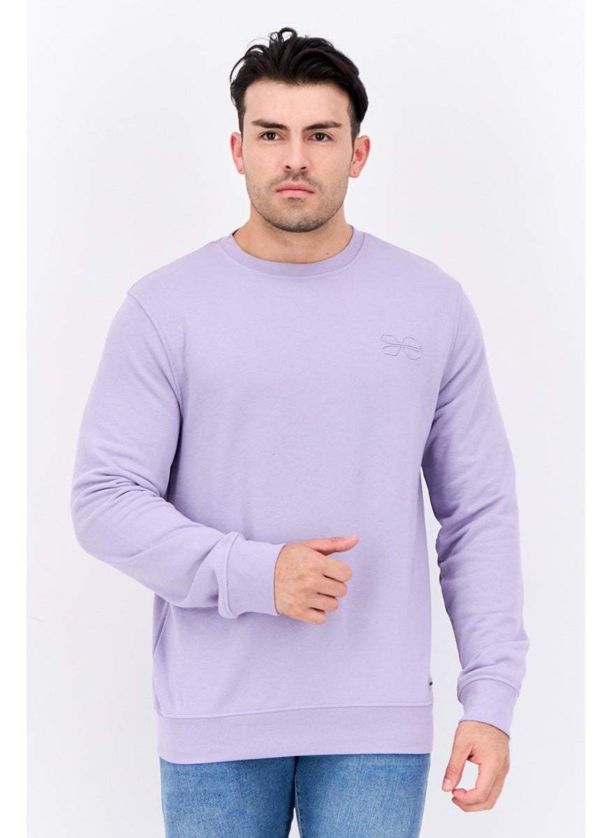 CROSSHATCH Men Crew Neck Brand Logo Long Sleeves Sweatshirt, Lavender  - Image 1