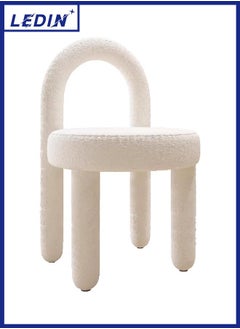 LEDIN Makeup Chair for Vanity Modern Vanity Chairs for Makeup Made of Metal+lambswool, Vanity Stool with Back for Dressing Room, Makeup Room (White)  - Image 1
