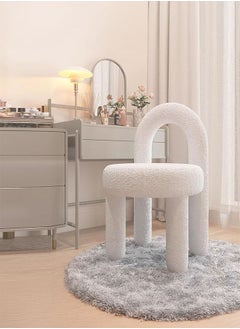 LEDIN Makeup Chair for Vanity Modern Vanity Chairs for Makeup Made of Metal+lambswool, Vanity Stool with Back for Dressing Room, Makeup Room (White)  - Image 2