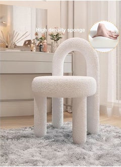 LEDIN Makeup Chair for Vanity Modern Vanity Chairs for Makeup Made of Metal+lambswool, Vanity Stool with Back for Dressing Room, Makeup Room (White)  - Image 3