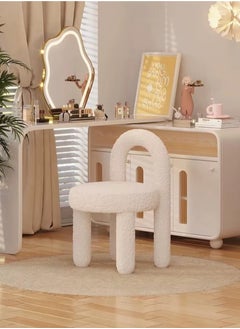 LEDIN Makeup Chair for Vanity Modern Vanity Chairs for Makeup Made of Metal+lambswool, Vanity Stool with Back for Dressing Room, Makeup Room (White)  - Image 4