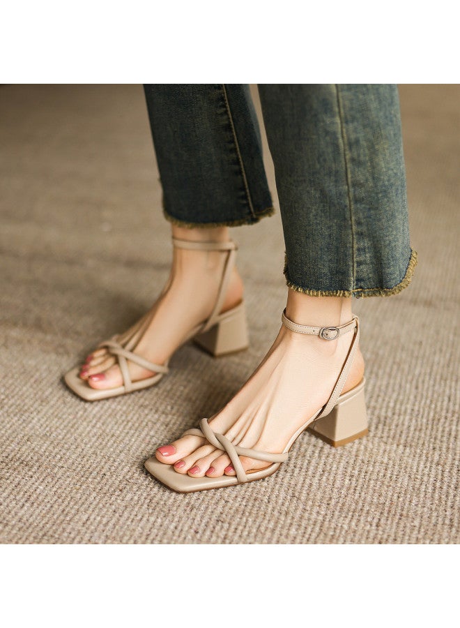 AME Minimalist Single Strap Sandals 2025 New Versatile Open-toe Sandals Elegant And Refreshing Chunky Heel Sandals For Women - Image 2