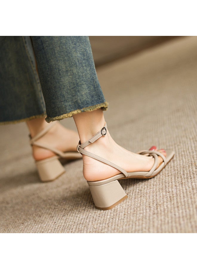 AME Minimalist Single Strap Sandals 2025 New Versatile Open-toe Sandals Elegant And Refreshing Chunky Heel Sandals For Women - Image 3