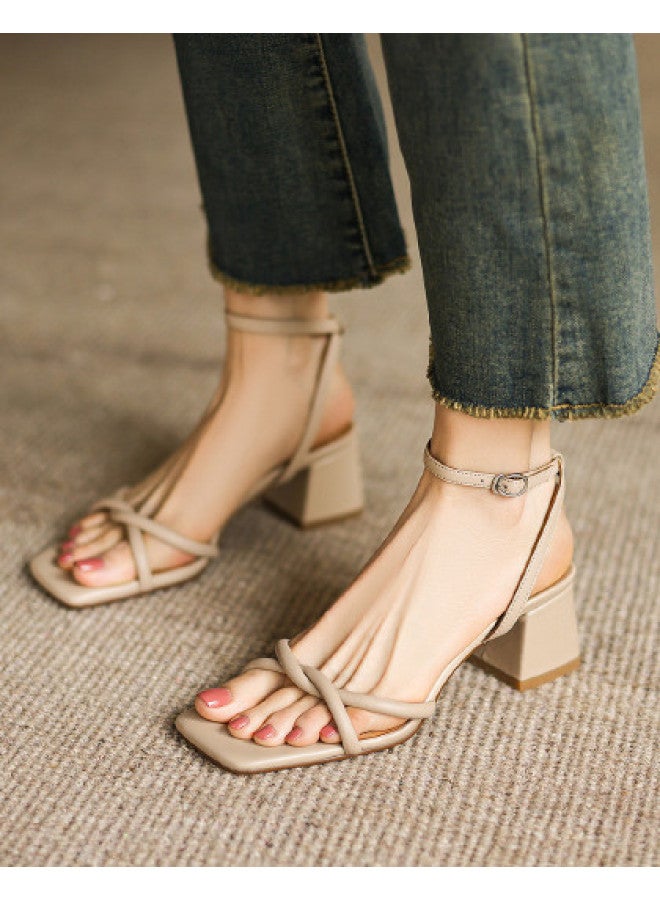 AME Minimalist Single Strap Sandals 2025 New Versatile Open-toe Sandals Elegant And Refreshing Chunky Heel Sandals For Women - Image 1