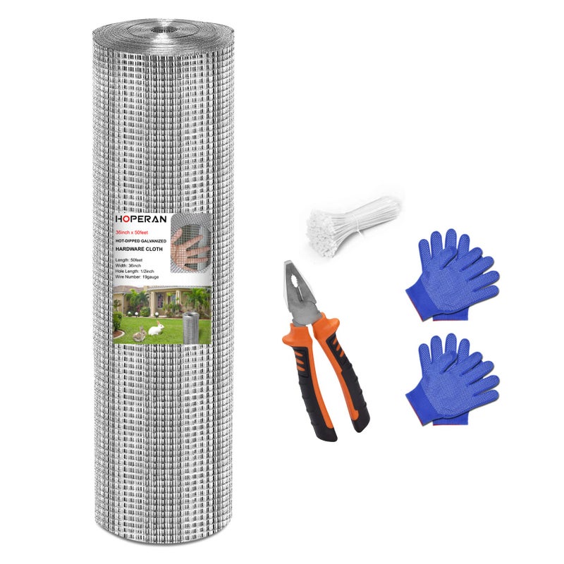 HOPERAN Hardware Cloth 1/2 Inch 36 x 50 ft - 19 Gauge Chicken Wire Fencing Mesh, Hot Dipped Galvanized After Welding, Wire Fence Rolls for Garden Fencing, Gopher Wire Rabbit Wire Poultry Netting - Image 1