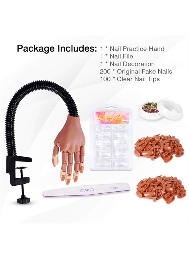 HoMove - Nail Practice Hand for Acrylic Nails - HoMove Flexible Movable Nail Training Mannequin Hand Fake Hands to Practice Nail - Best DIY Manicure Starter Kit with 300 PCS False Nail Tips & File - Image 1