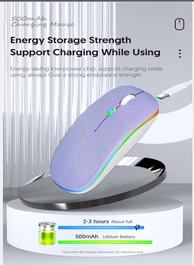 Guiheng Wireless Bluetooth Mouse,LED Dual Mode Rechargeable Silent Slim Laptop Mouse,Portable(BT5.2+USB Receiver) Dual Mode Computer Mice,for Laptop,Desktop Computer,ipad Tablet,Phone,Mac(Purple) - Image 5